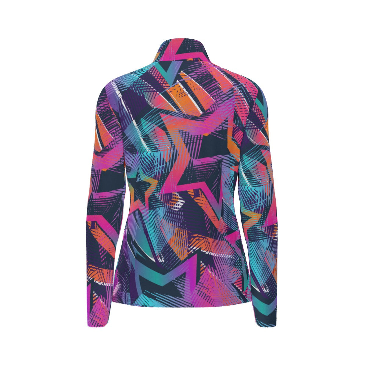 All-Over Print Women's Sports Collar Jersey With Long Sleeve