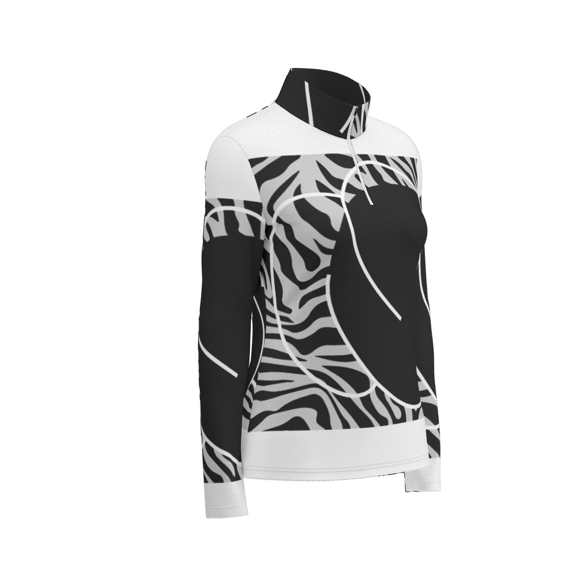 All-Over Print Women's Sports Collar Jersey With Long Sleeve