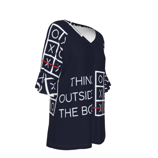 All-Over Print V-neck Women's T-shirt With Bell Sleeve