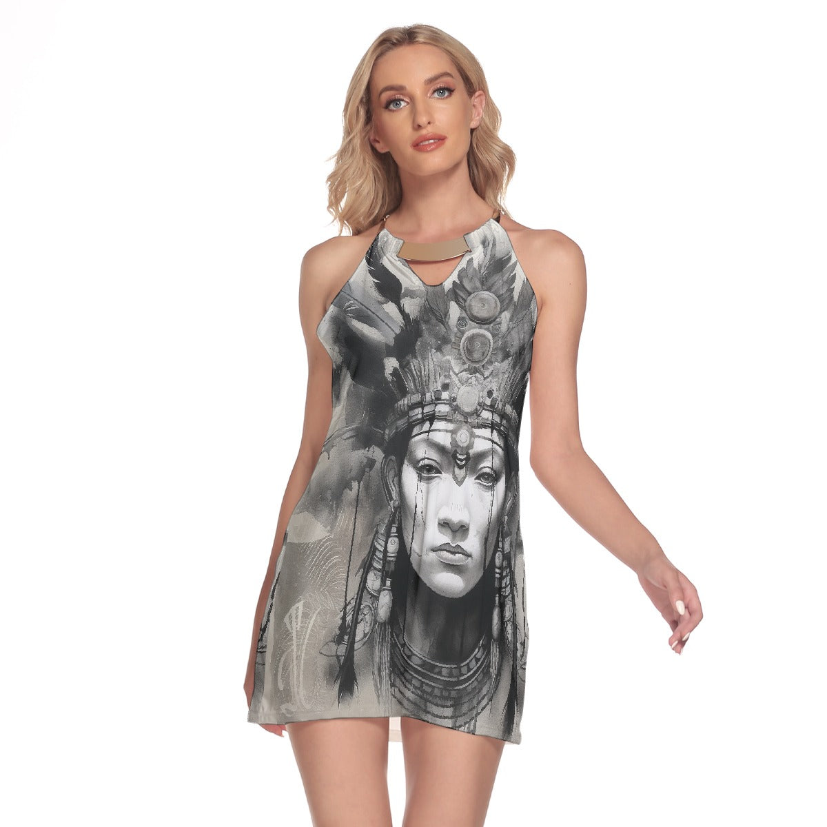 All-Over Print Women's Round Neck Above Knee Dress