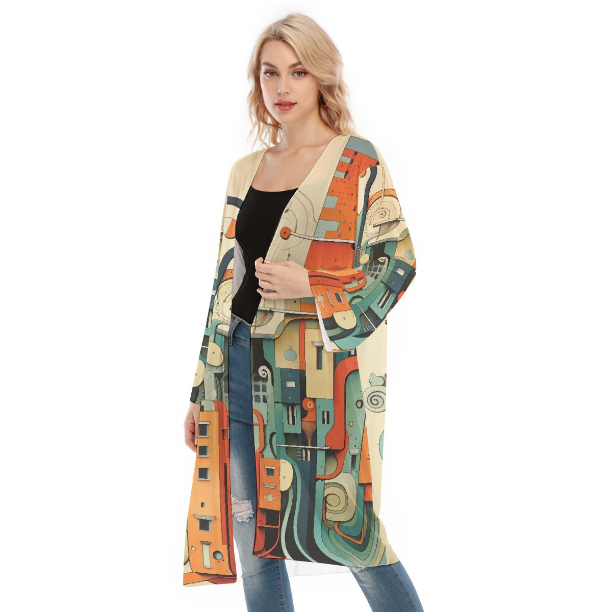 All- Over Print Women's Long Sleeve Mesh Cardigan