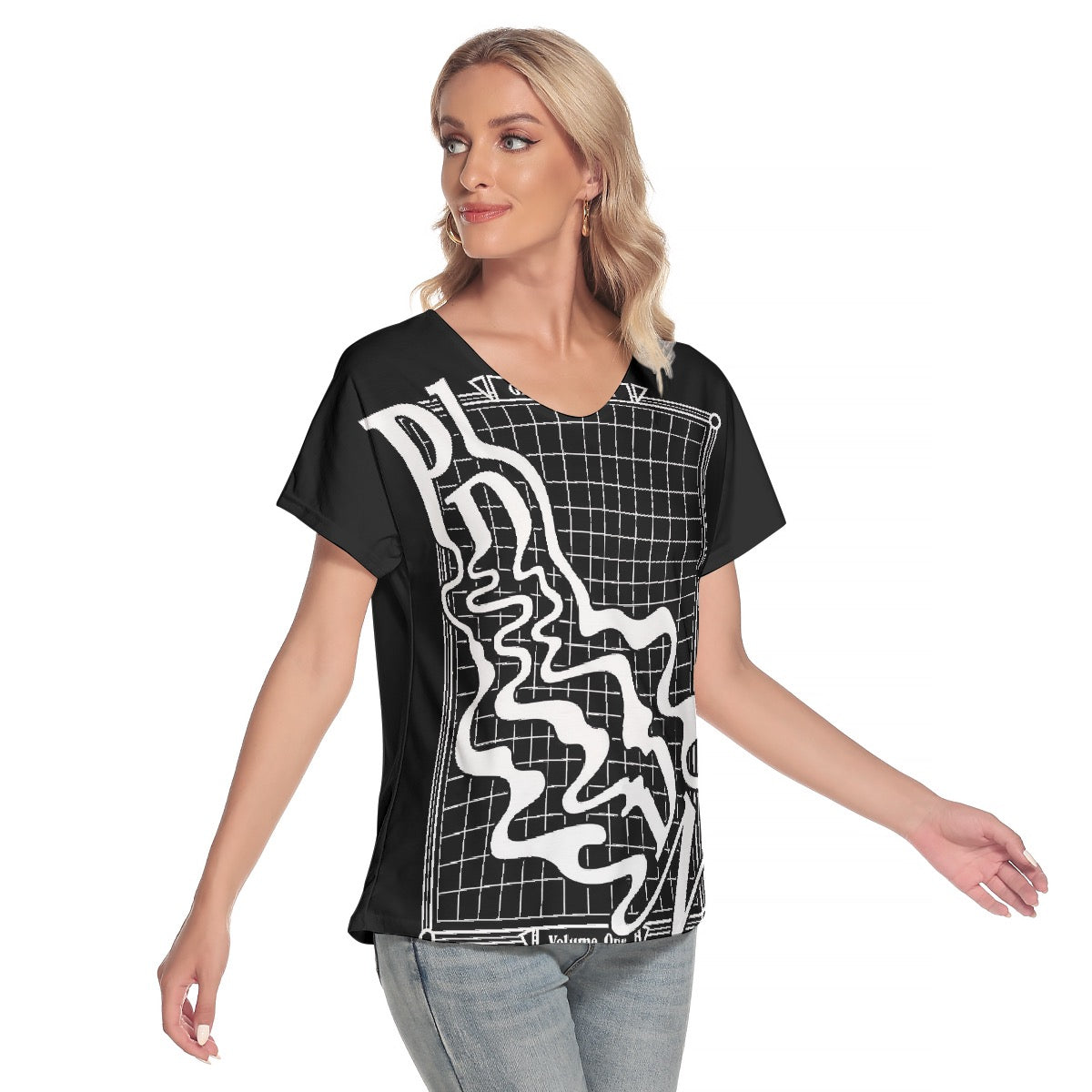 All-Over Print Women's Loose V-neck Short Sleeve T-shirt