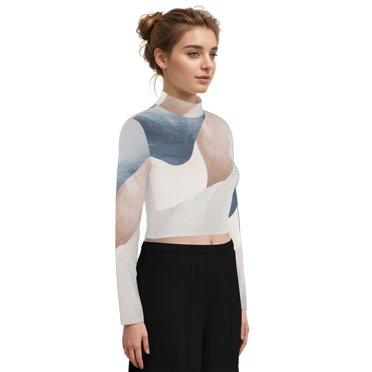 Eco-Friendly All-Over Print Women's Turtleneck T-shirt With Long Sleeve