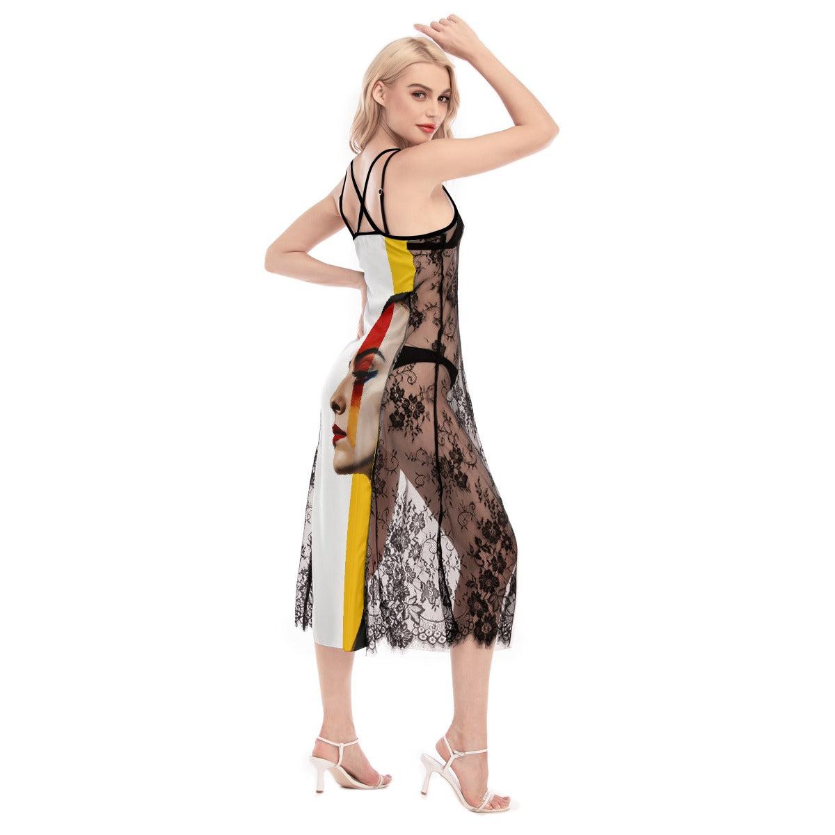 All-Over Print Women's Lace Cami Cross Back Dress