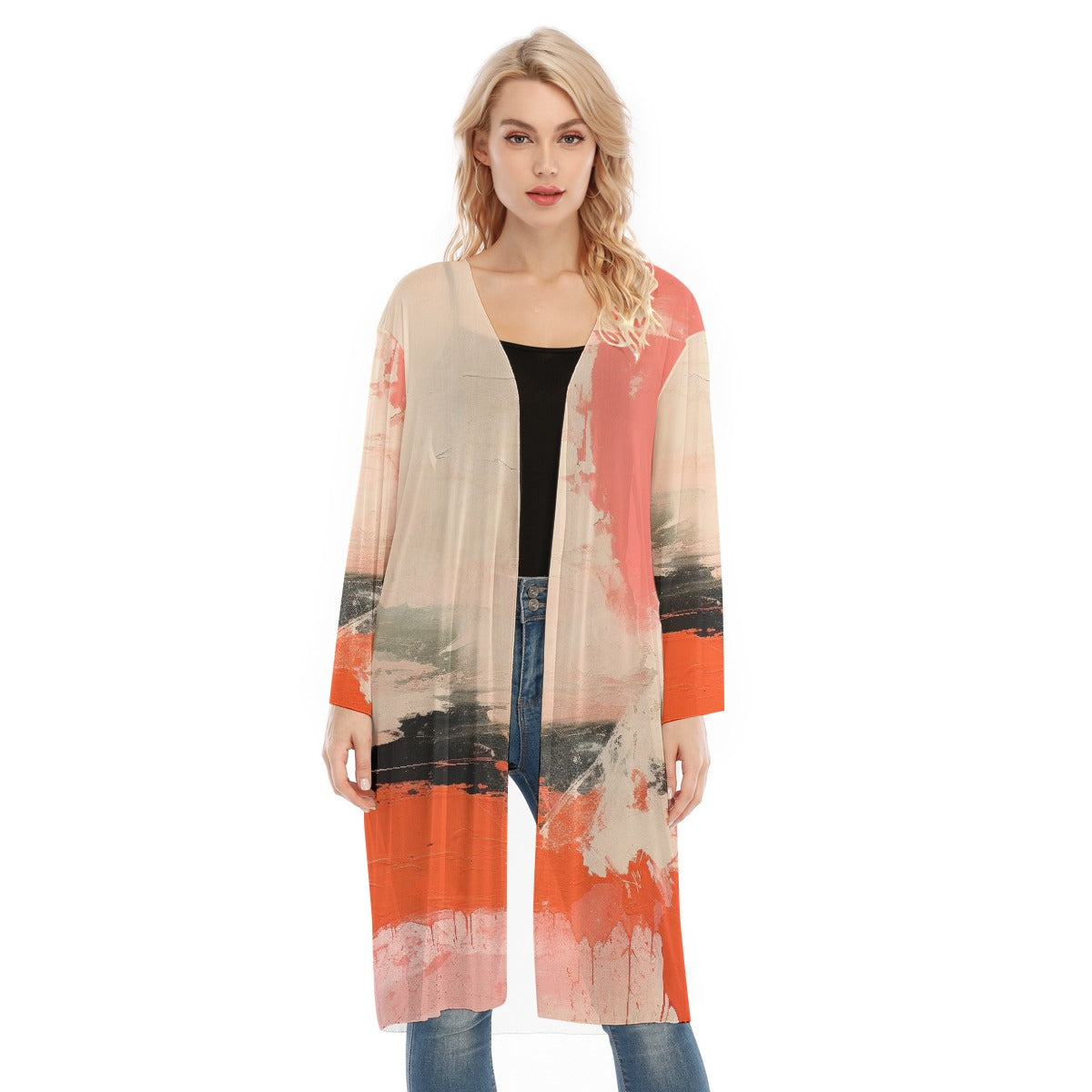 All- Over Print Women's Long Sleeve Mesh Cardigan