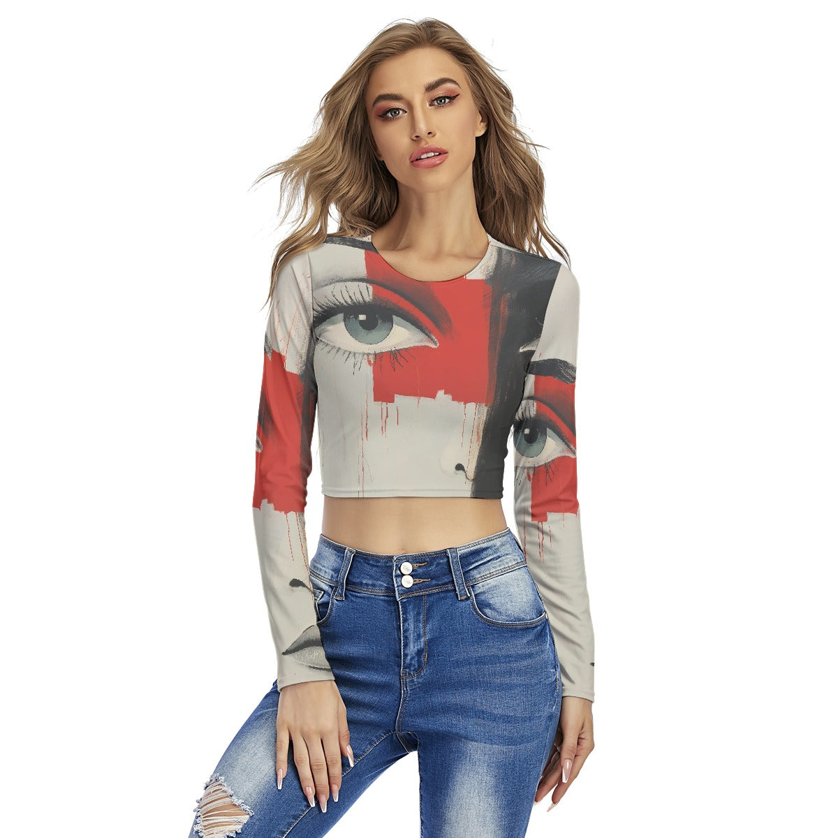 All-Over Print Women's Round Neck Crop Top T-Shirt