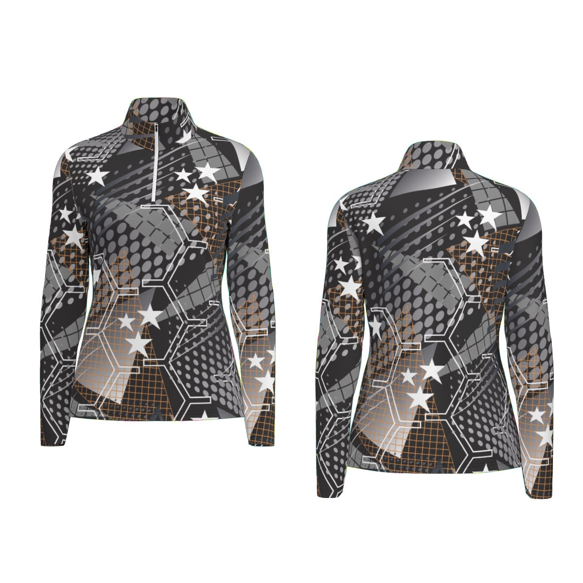 All-Over Print Women's Sports Collar Jersey With Long Sleeve