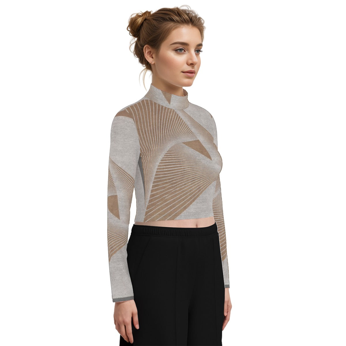 Eco-Friendly All-Over Print Women's Turtleneck T-shirt With Long Sleeve