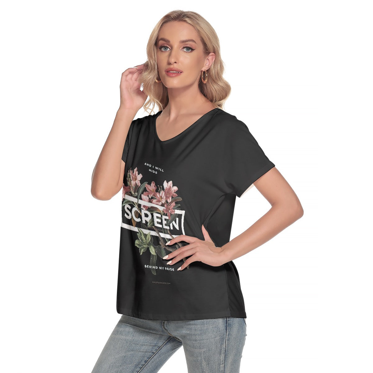 All-Over Print Women's Loose V-neck Short Sleeve T-shirt