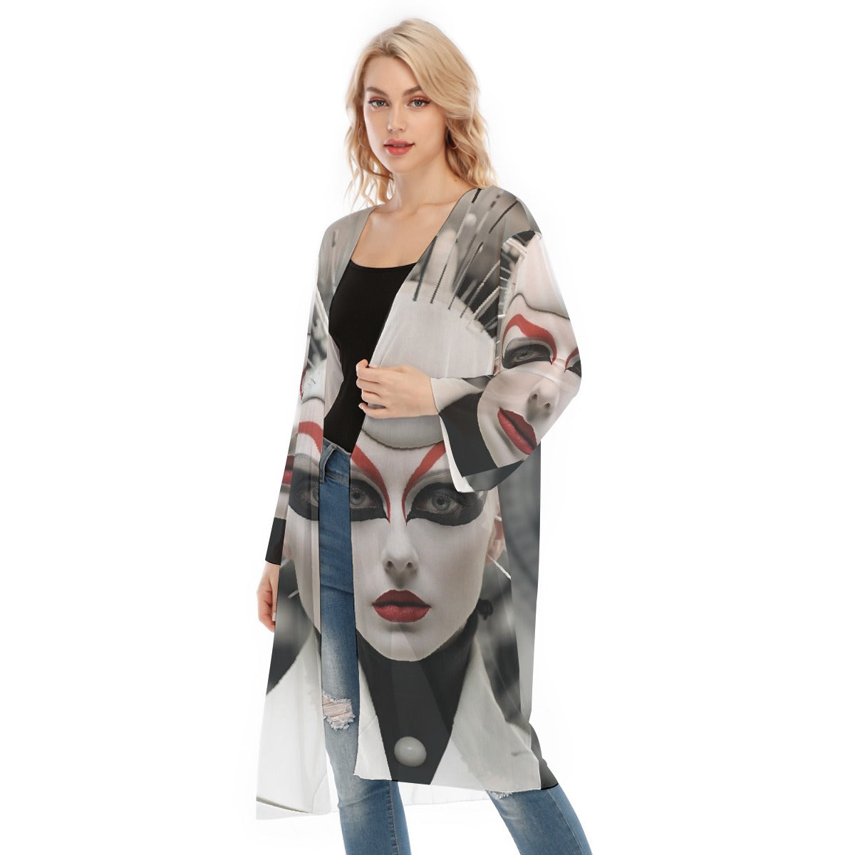 All- Over Print Women's Long Sleeve Mesh Cardigan