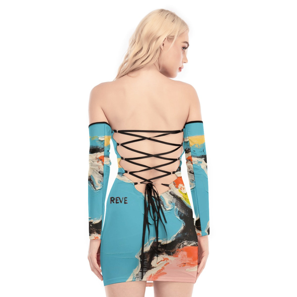 All-Over Print Women's Off-shoulder Back Lace-up Dress