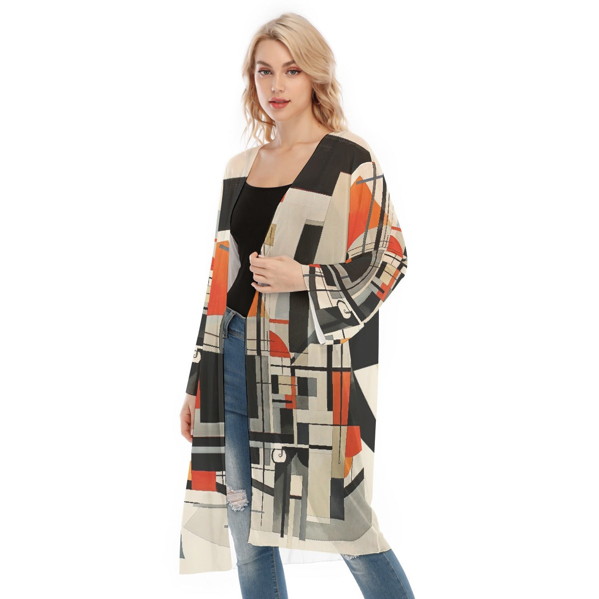 All- Over Print Women's Long Sleeve Mesh Cardigan