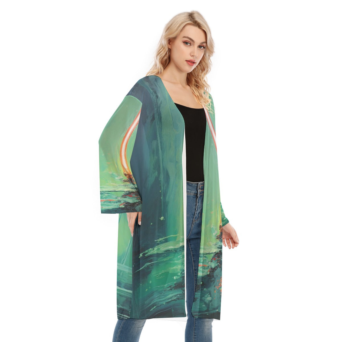 All- Over Print Women's Long Sleeve Mesh Cardigan