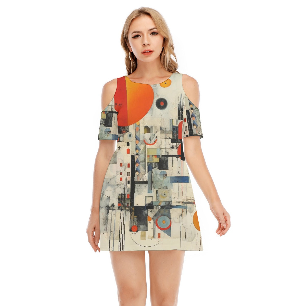 All-Over Print Women's Cold Shoulder Dress | 190GSM Cotton