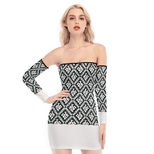 All-Over Print Women's Off-shoulder Back Lace-up Dress