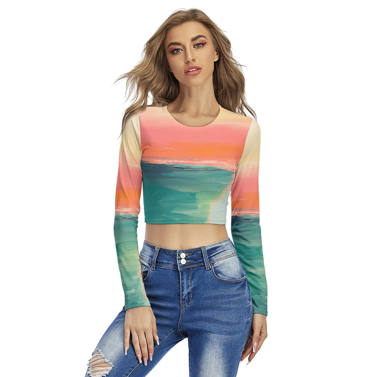 All-Over Print Women's Round Neck Crop Top T-Shirt