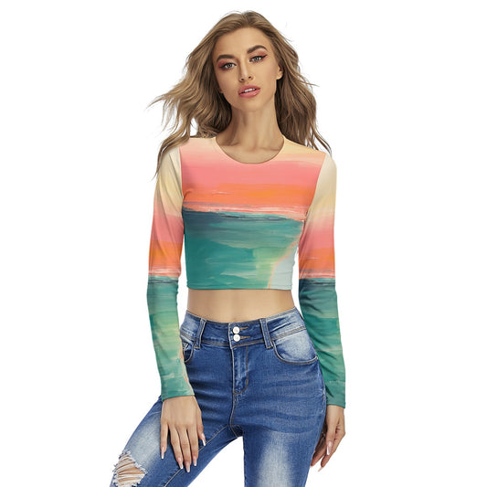 All-Over Print Women's Round Neck Crop Top T-Shirt