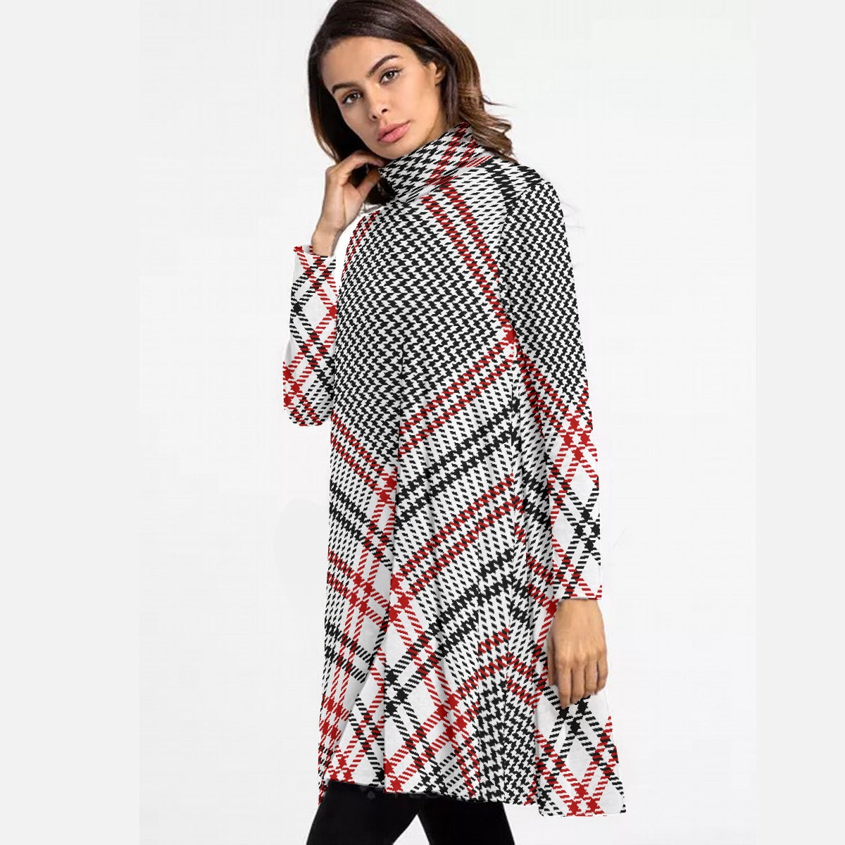 All-Over Print Women's High Neck Dress With Long Sleeve