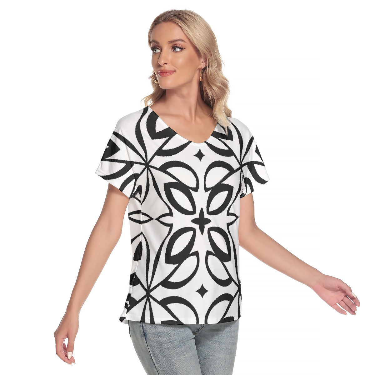 All-Over Print Women's Loose V-neck Short Sleeve T-shirt