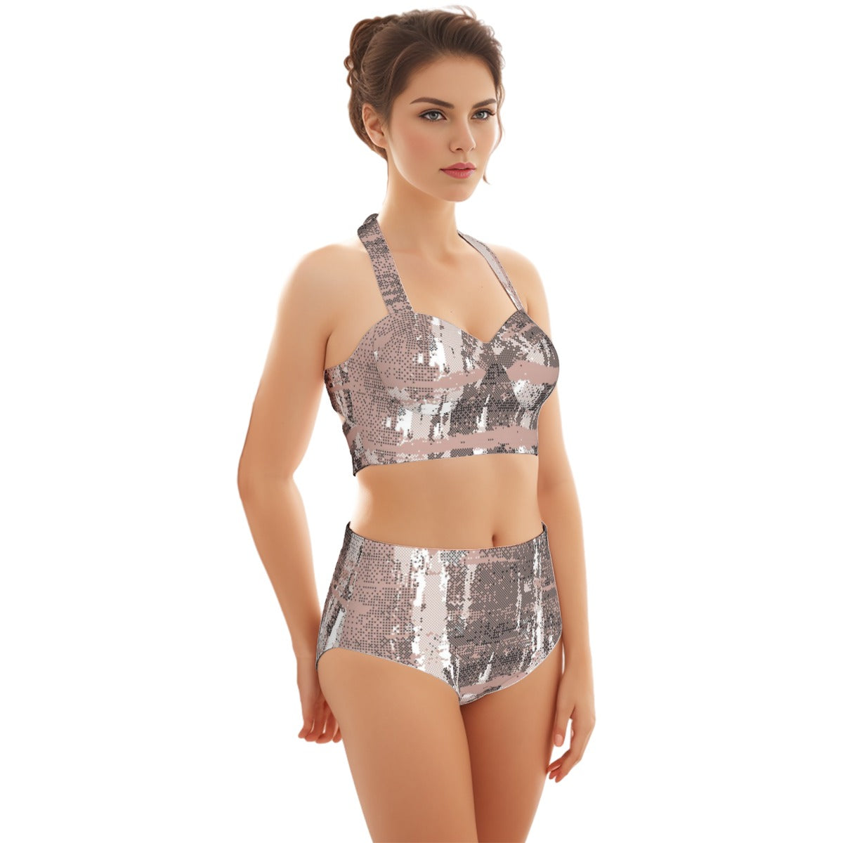 All-Over Print Women's Swimsuit Set With Halter