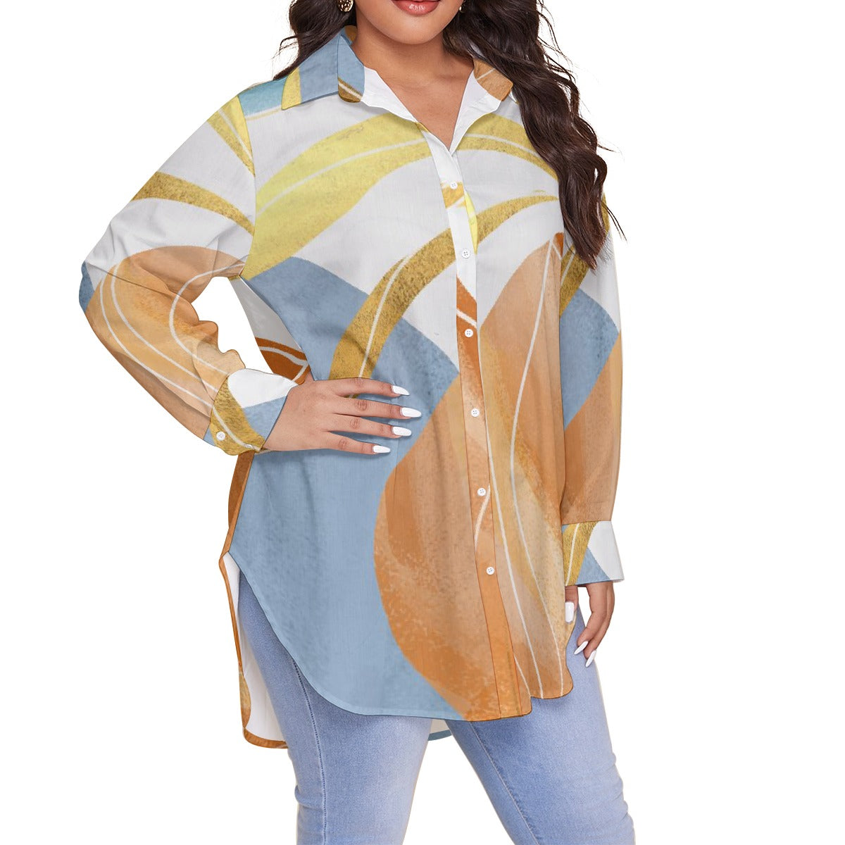 All-Over Print Women's Shirt With Long Sleeve(Plus Size)