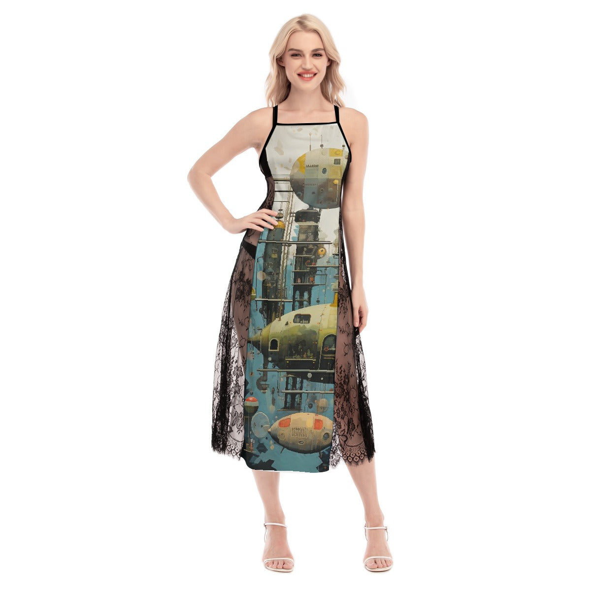 All-Over Print Women's Lace Cami Cross Back Dress