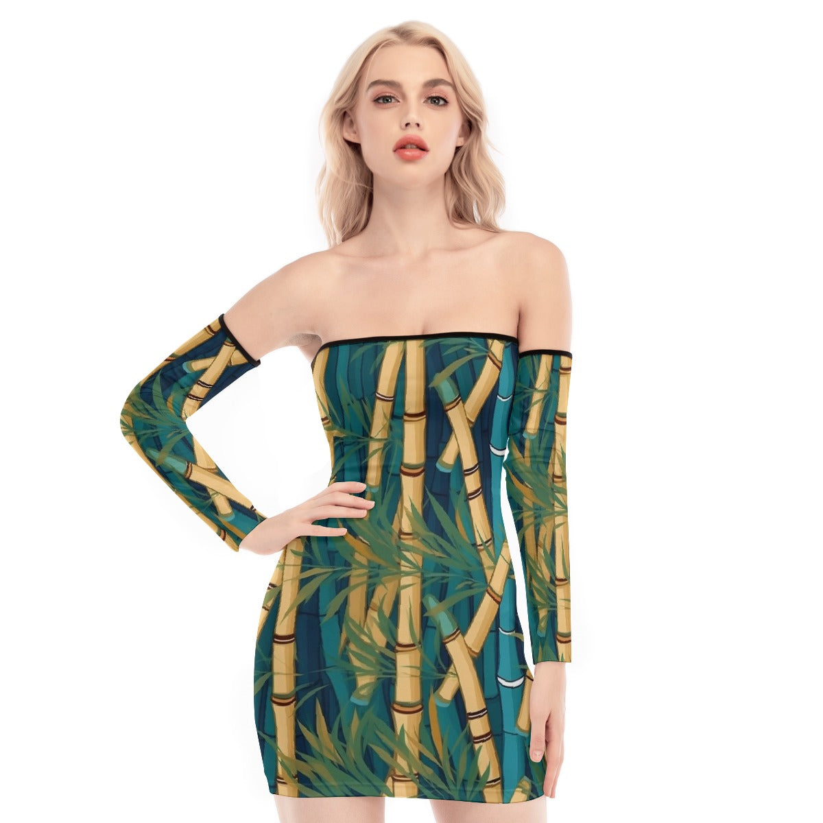 All-Over Print Women's Off-shoulder Back Lace-up Dress