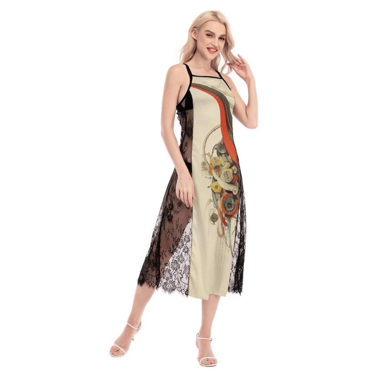 All-Over Print Women's Lace Cami Cross Back Dress