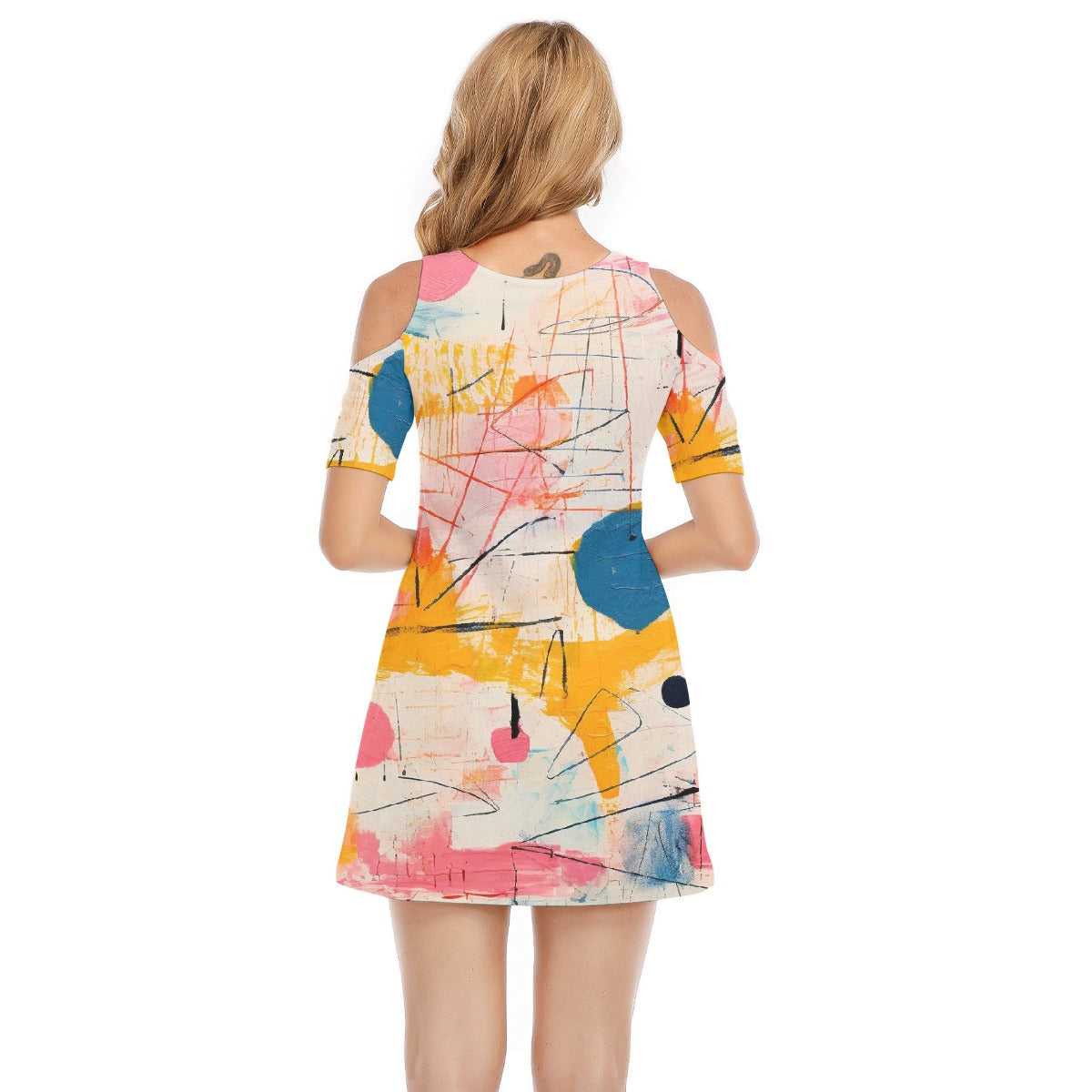 All-Over Print Women's Cold Shoulder Dress | 190GSM Cotton