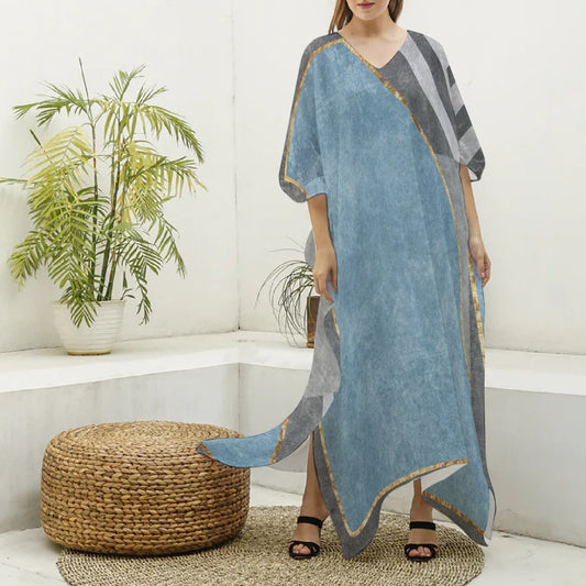 All-Over Print Women's Imitation Silk V-neck Kaftan Robe