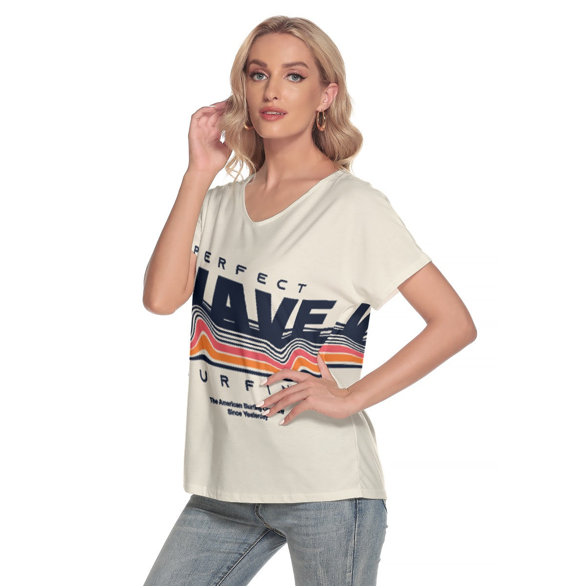 All-Over Print Women's Loose V-neck Short Sleeve T-shirt