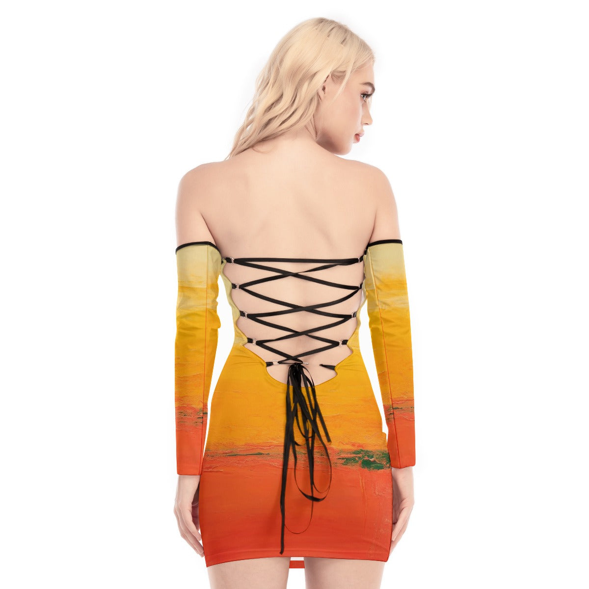 All-Over Print Women's Off-shoulder Back Lace-up Dress