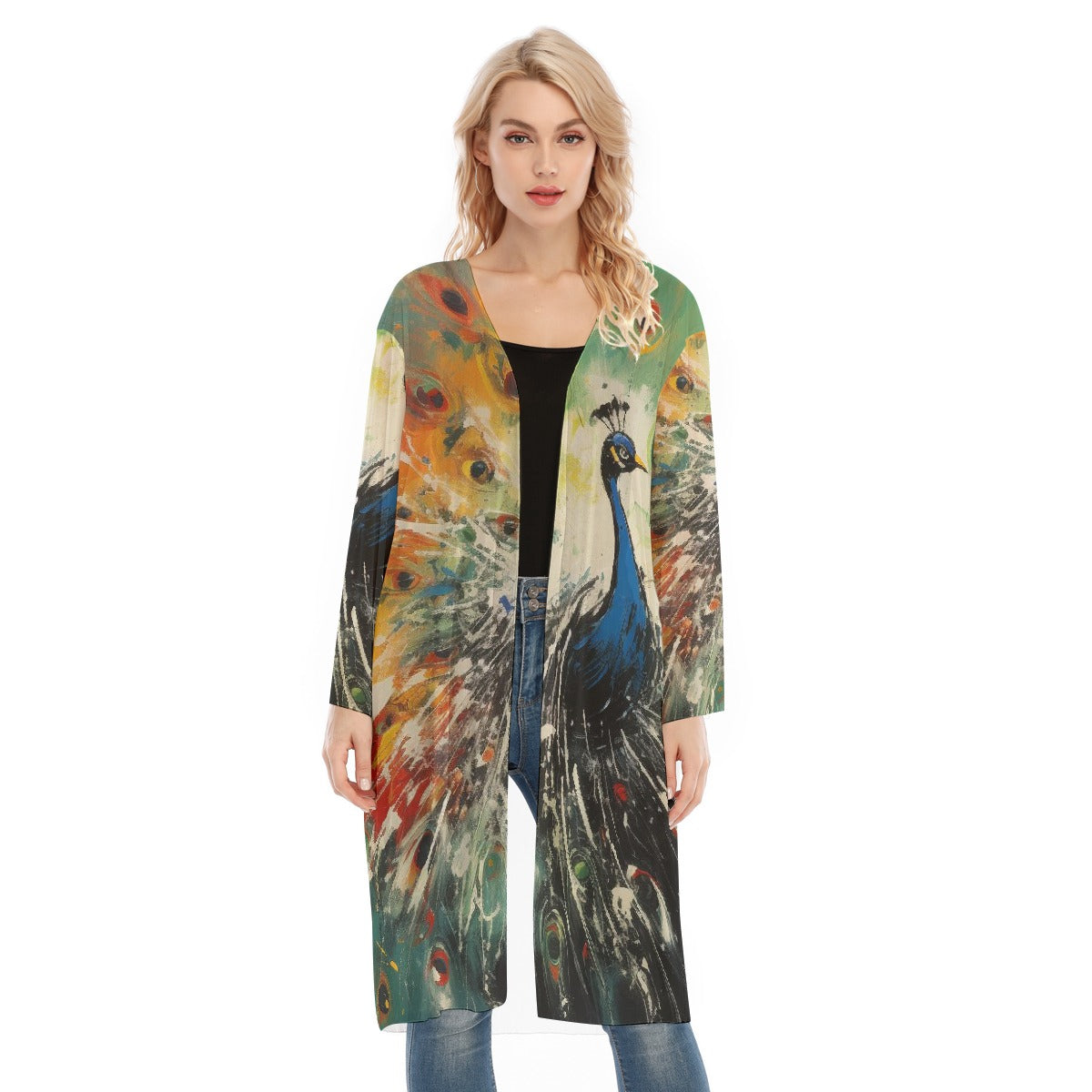 All- Over Print Women's Long Sleeve Mesh Cardigan