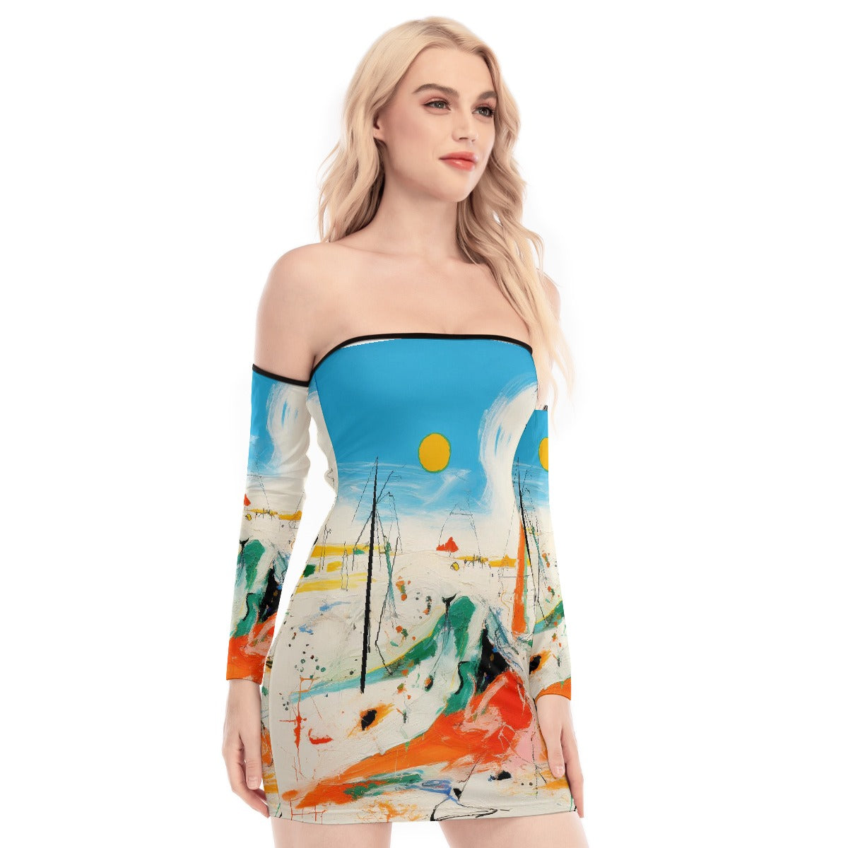 All-Over Print Women's Off-shoulder Back Lace-up Dress