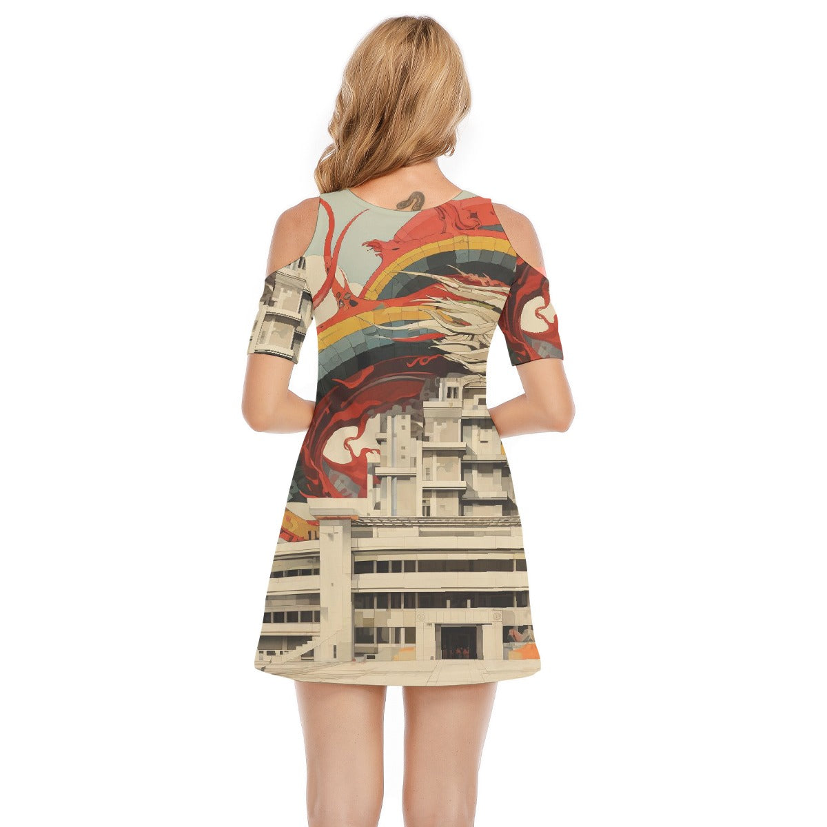 All-Over Print Women's Cold Shoulder Dress | 190GSM Cotton