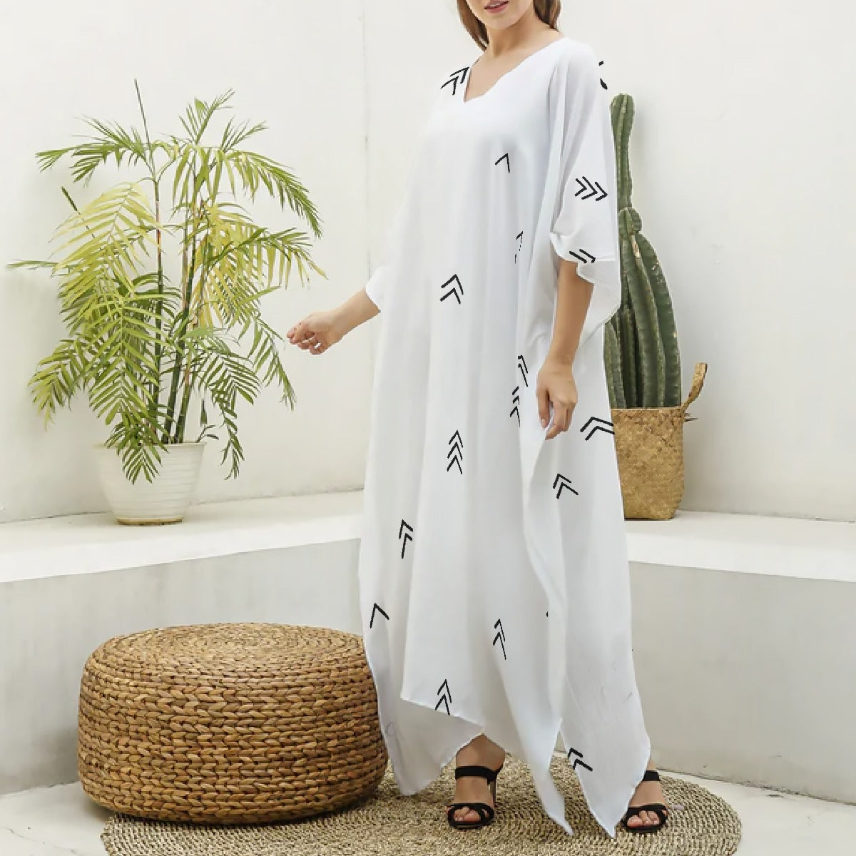 All-Over Print Women's Imitation Silk V-neck Kaftan Robe