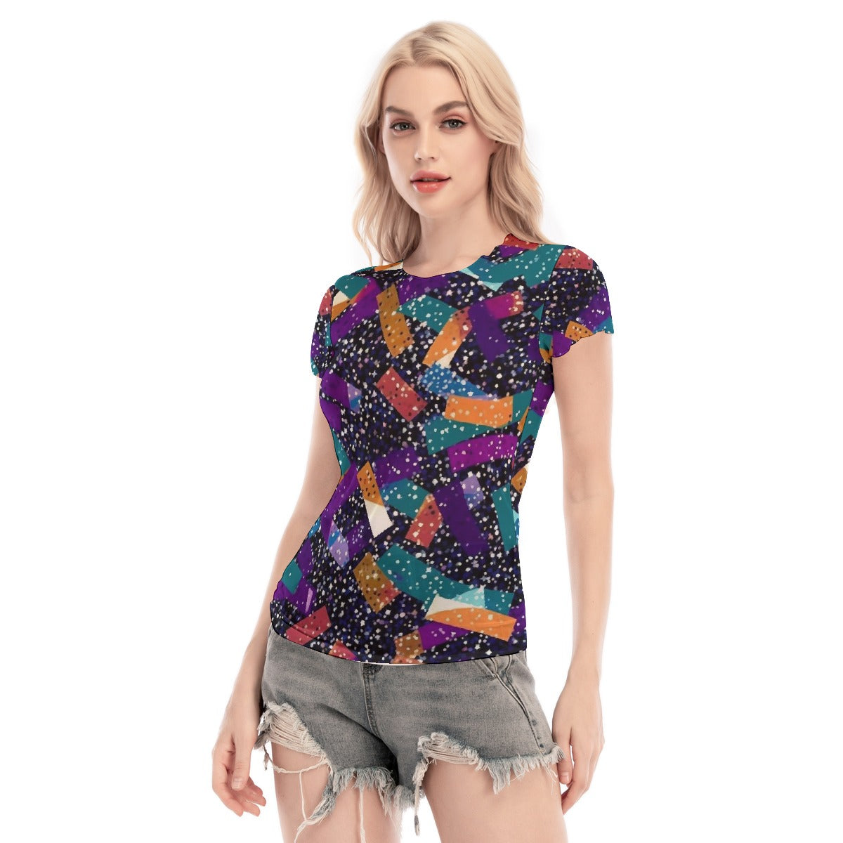 All-Over Print Women's Short Sleeve Mesh Blouse