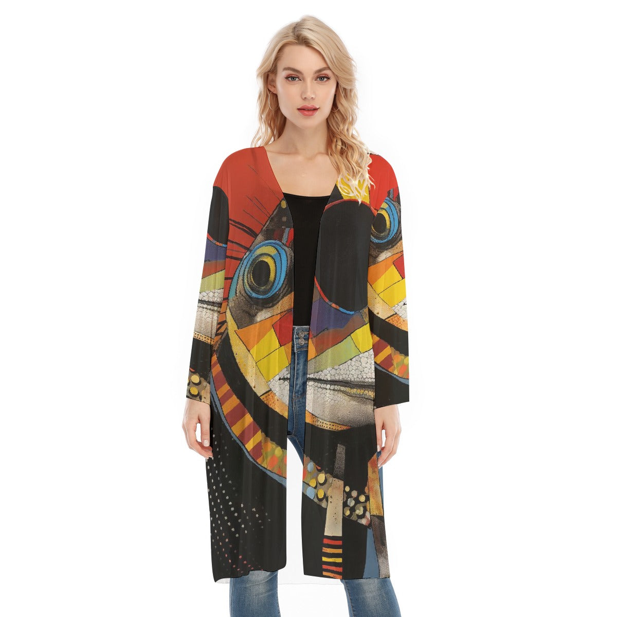 All- Over Print Women's Long Sleeve Mesh Cardigan