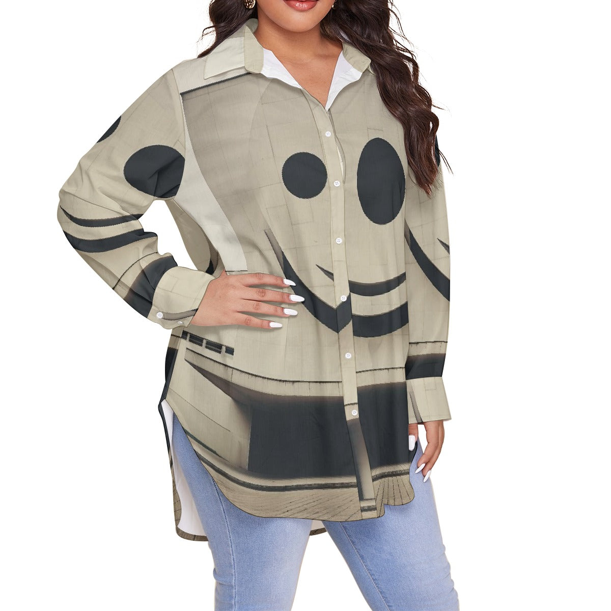 All-Over Print Women's Shirt With Long Sleeve(Plus Size)