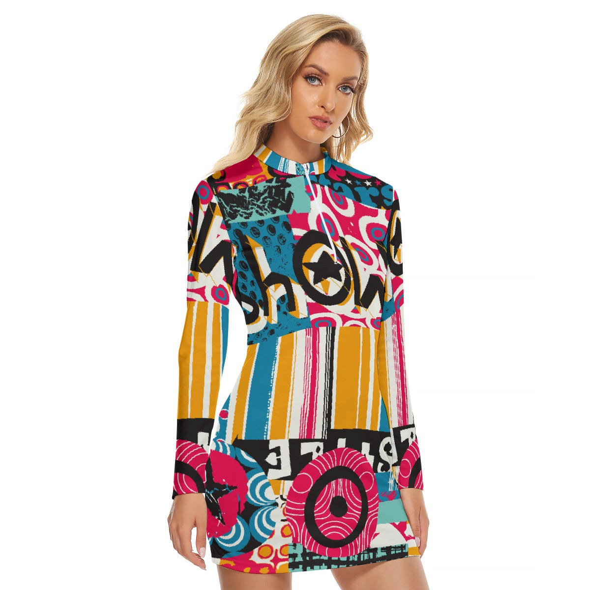 All-Over Print Women's Zip Front Tight Dress