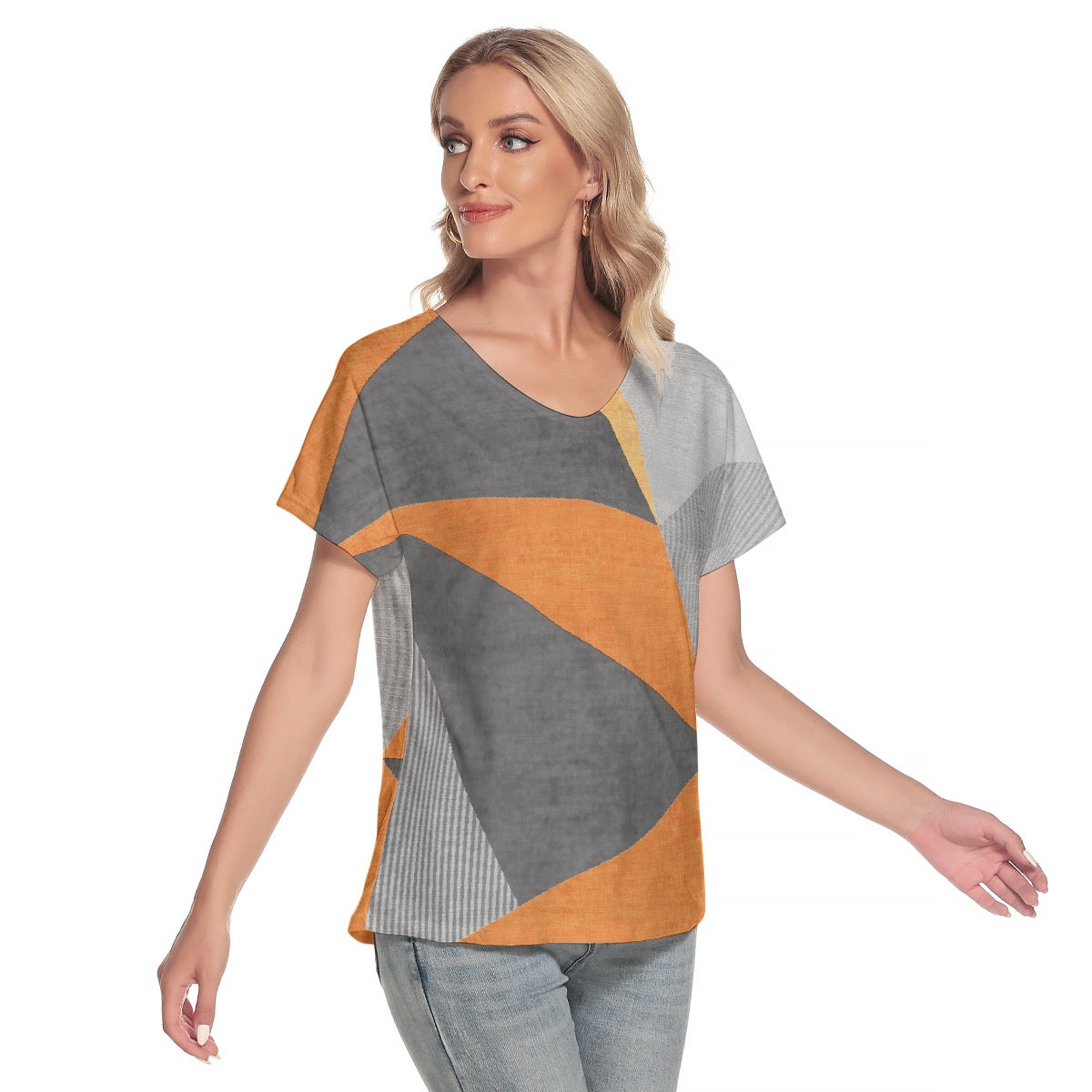 All-Over Print Women's Loose V-neck Short Sleeve T-shirt