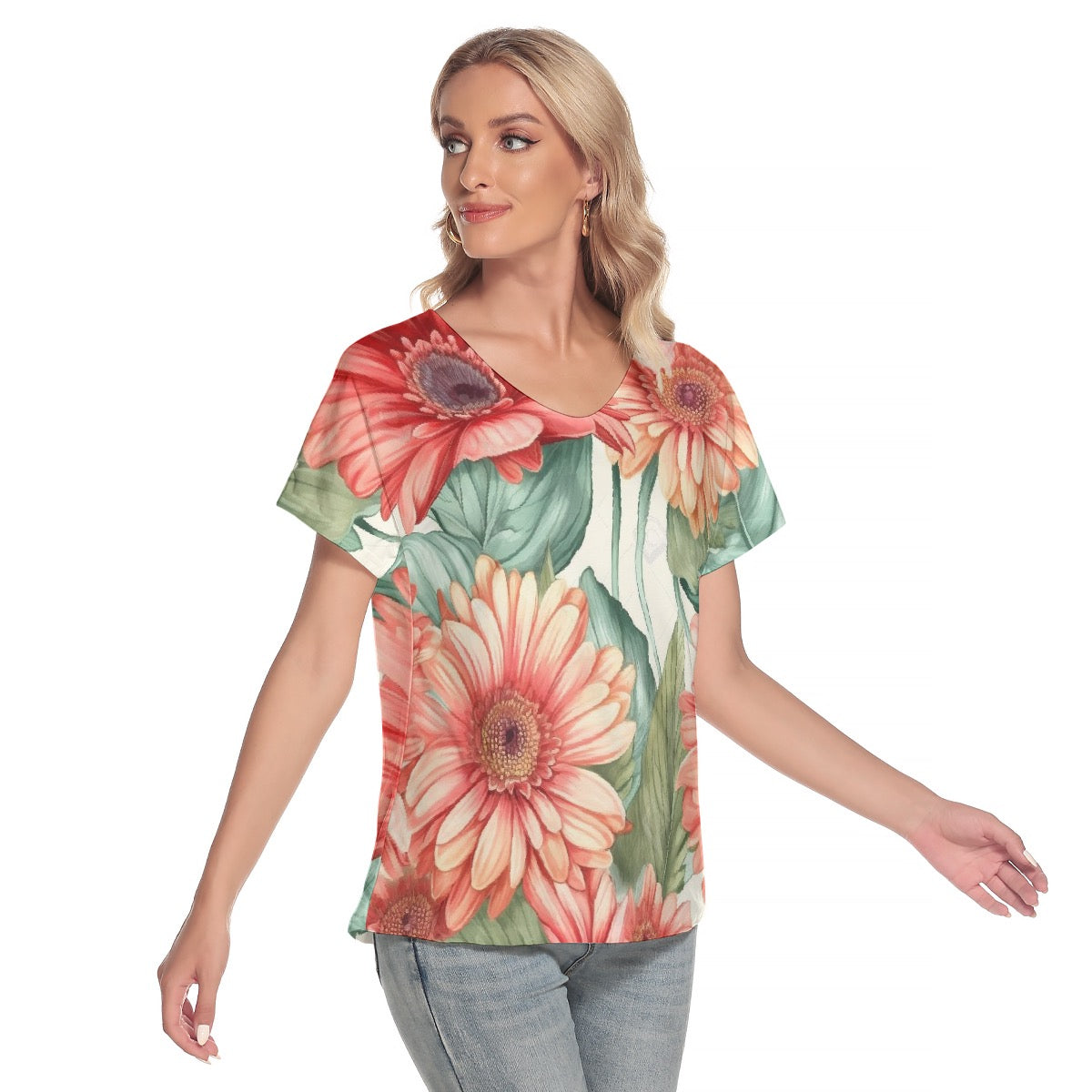 All-Over Print Women's Loose V-neck Short Sleeve T-shirt