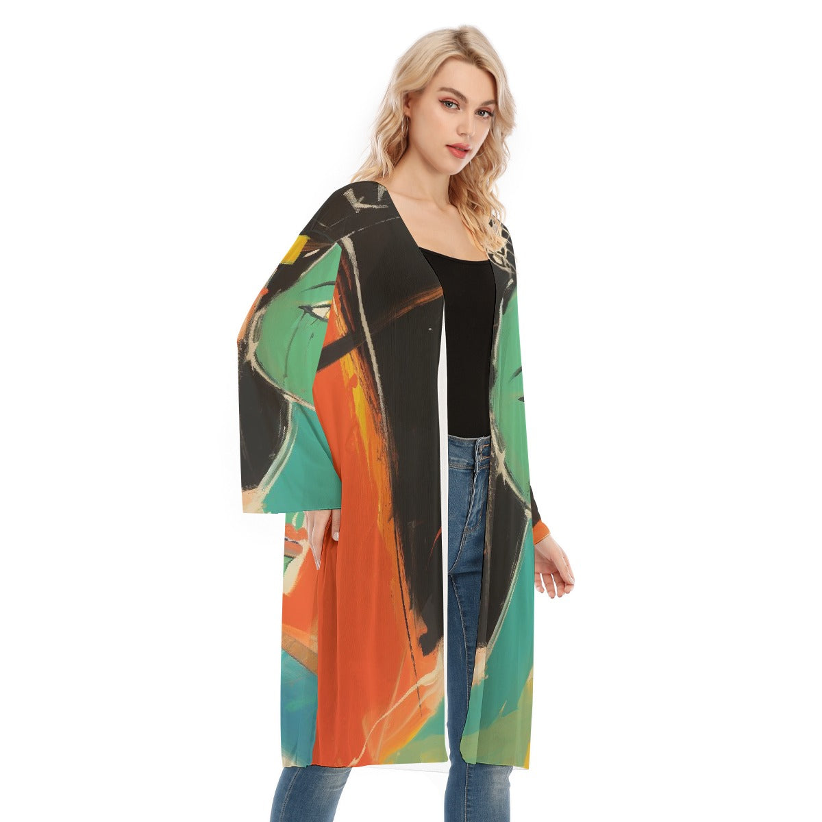 All- Over Print Women's Long Sleeve Mesh Cardigan