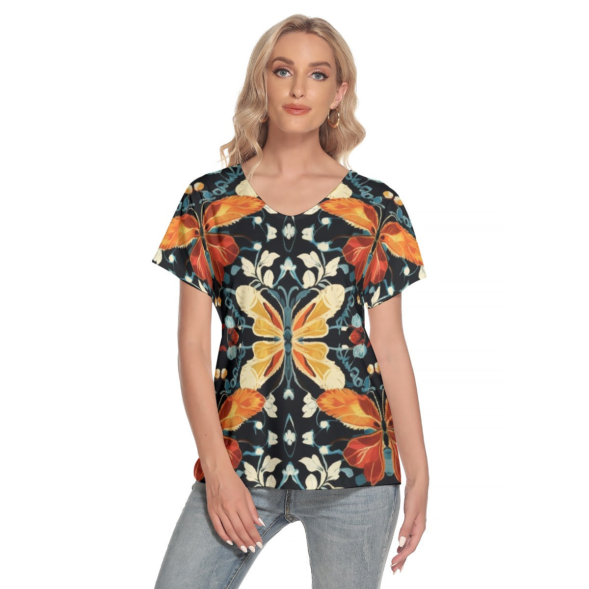 All-Over Print Women's Loose V-neck Short Sleeve T-shirt