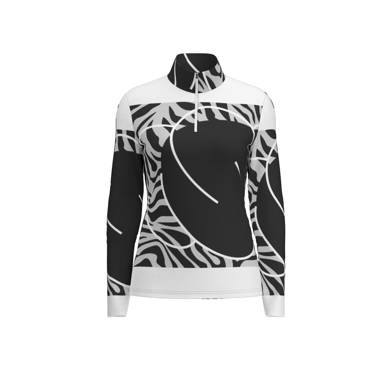 All-Over Print Women's Sports Collar Jersey With Long Sleeve