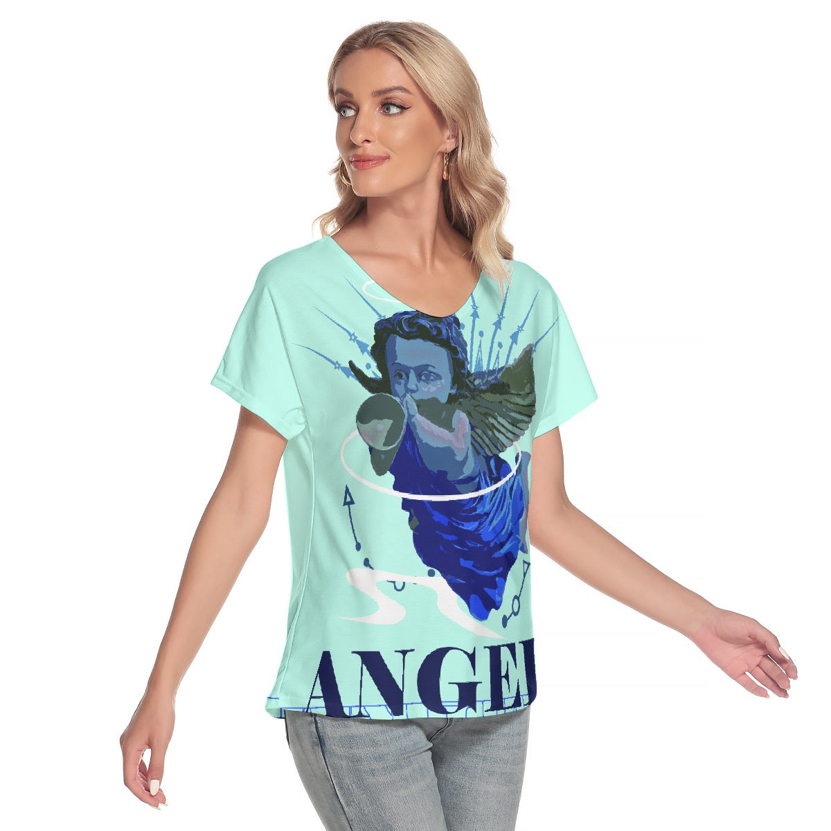 All-Over Print Women's Loose V-neck Short Sleeve T-shirt