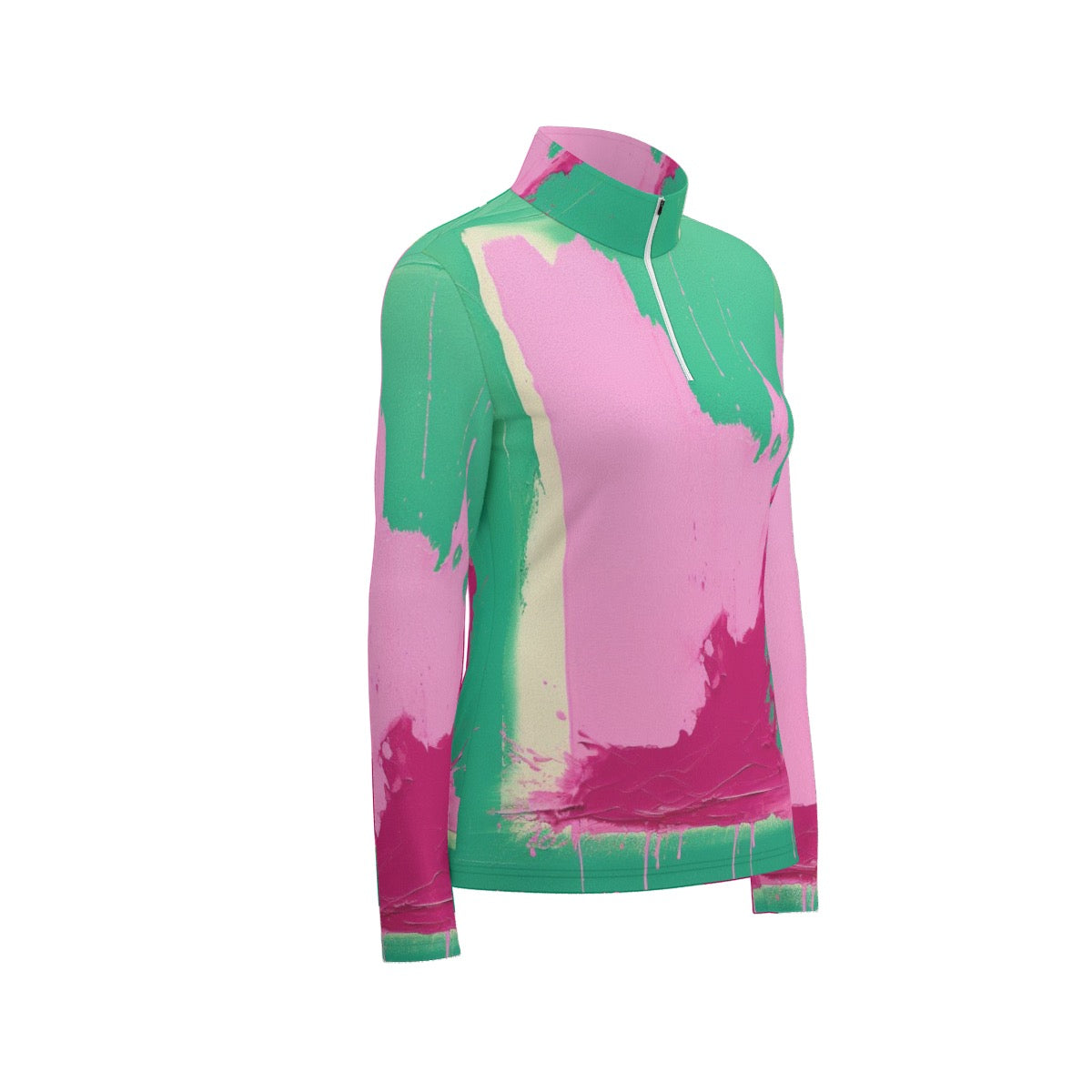 All-Over Print Women's Sports Collar Jersey With Long Sleeve