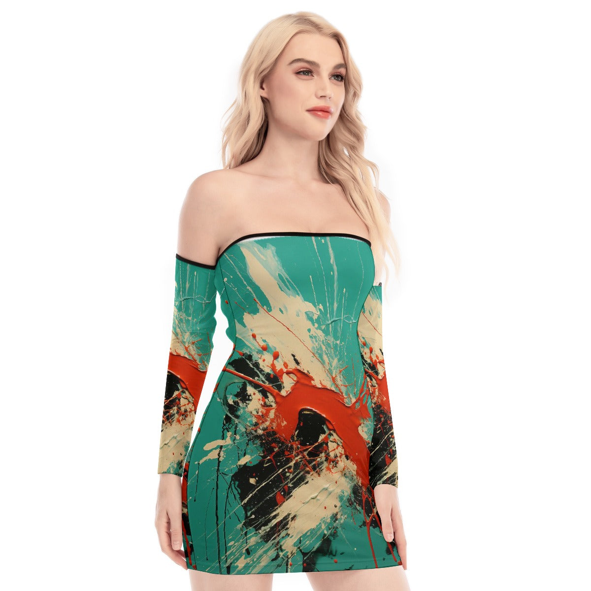 All-Over Print Women's Off-shoulder Back Lace-up Dress