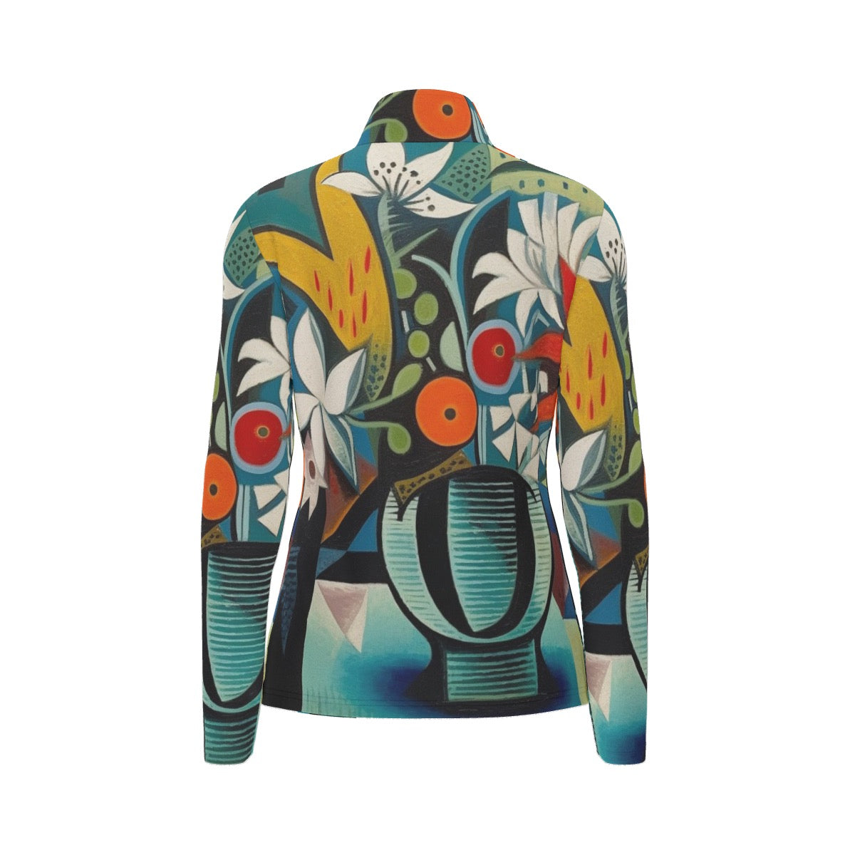 All-Over Print Women's Sports Collar Jersey With Long Sleeve