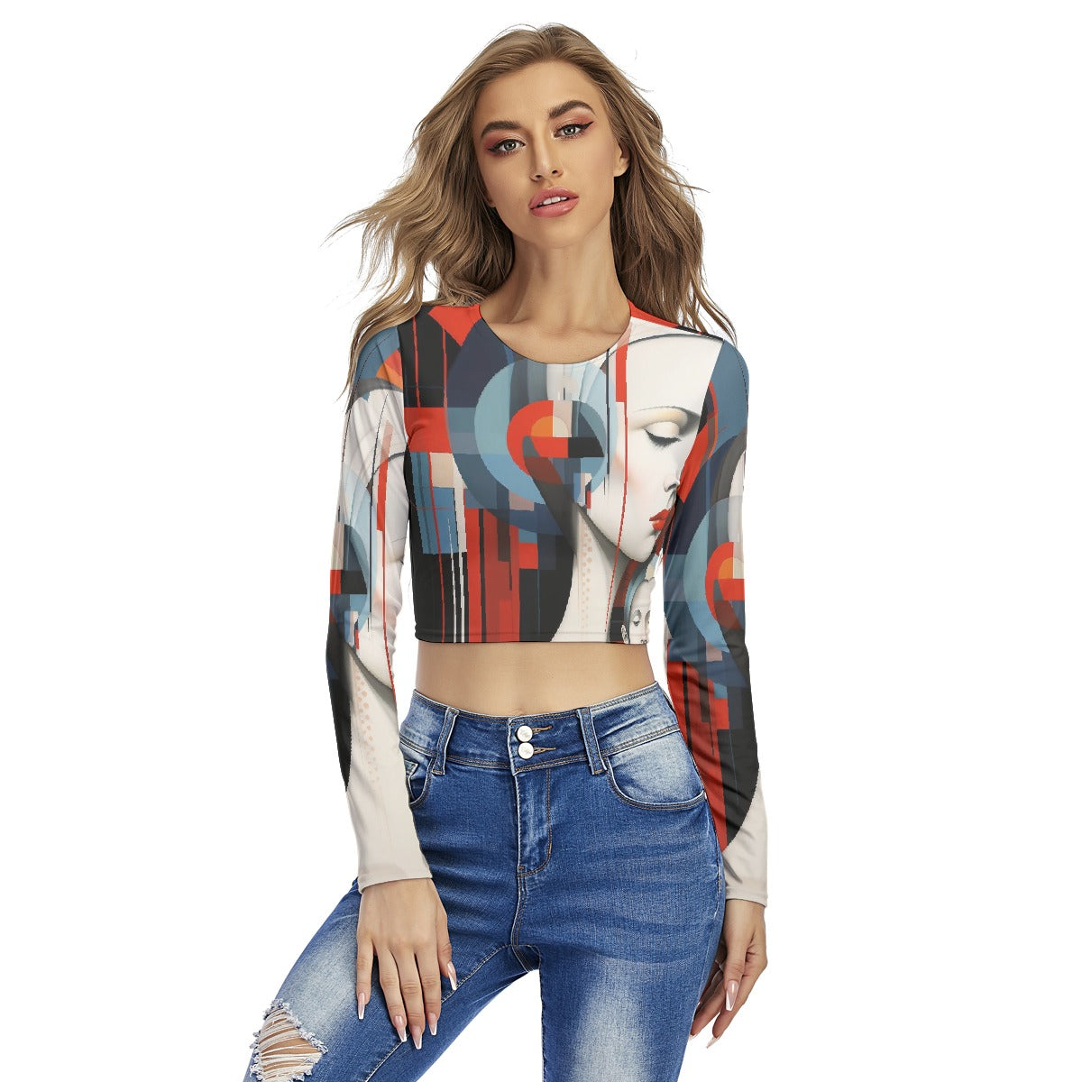 All-Over Print Women's Round Neck Crop Top T-Shirt